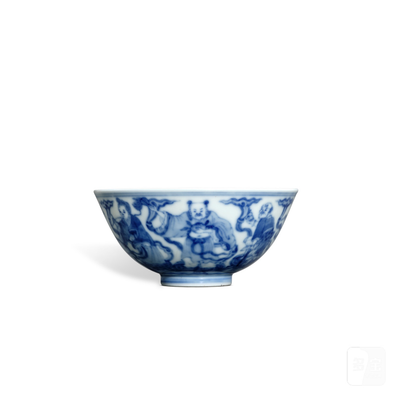 A blue and white 'Eight Immortals' bowl, Mark and period of Tongzhi | 清同治 青花八仙圖盌 《大清同治年製》款